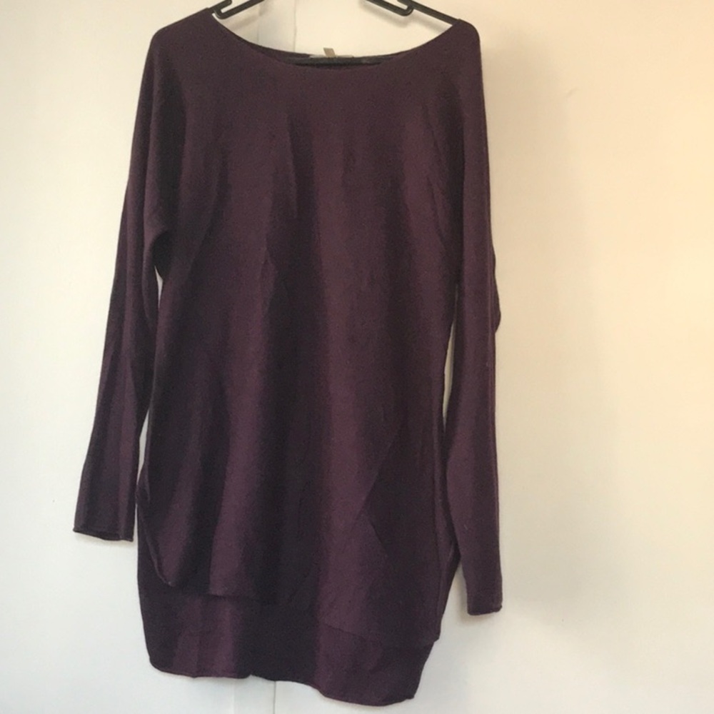 Joan Vass Boat Neck Tunic High Low Sweater Top